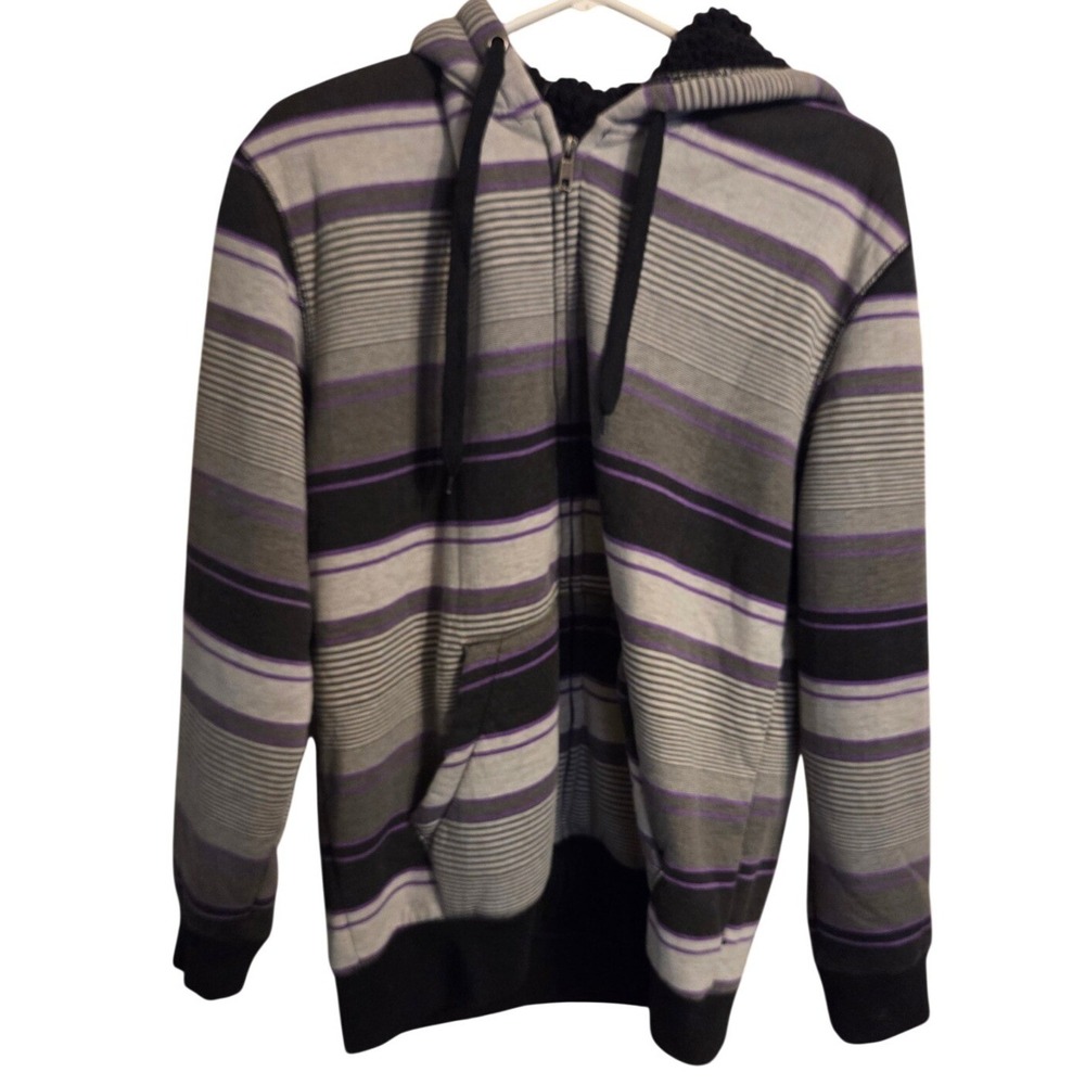 Always Push Forward Zip Hoodie Mens L Purple Striped Sherpa Lined Skater Jacket